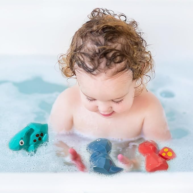 Bath Toys, Dinosaur 9 Pack | Safe and Mold-Free Bath Toys for Babies 6-12M & Kids Ages 1-3 | Sealed, No Hole Bath Toy | Soft, Squeezable & Float on Water | Easy-Grip Baby & Toddler Bath Toy Set