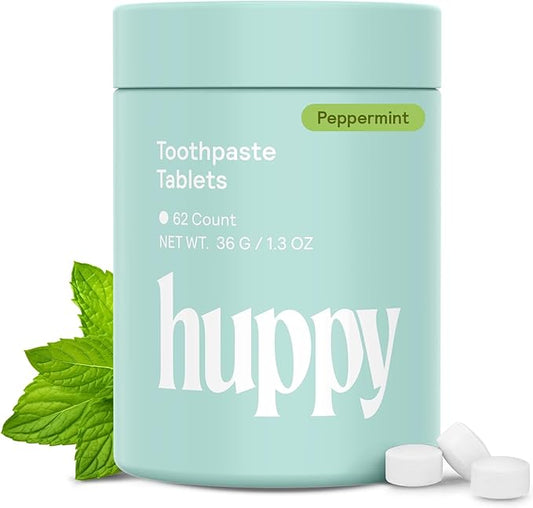 HUPPY Toothpaste Tablets, Nano Hydroxyapatite Toothpaste - Natural Whitening, Fluoride Free and Remineralizing Tablets - Travel Hydroxyapatite Tabs, 62 Count