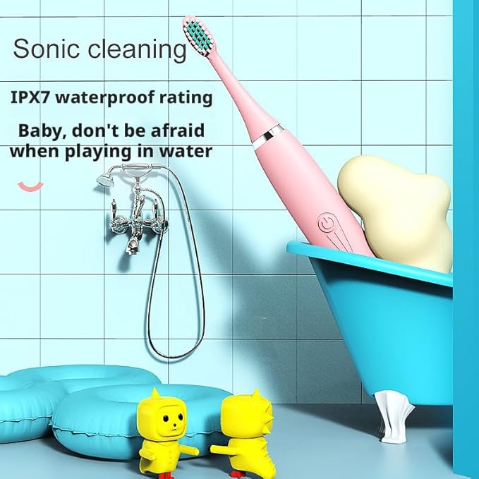 3PCS Rechargeable Children's Electric Toothbrush Ip7 Waterproof, Ultrasonic Vibration, Cute Cartoon Soft Fur Design, 5 Brush Heads