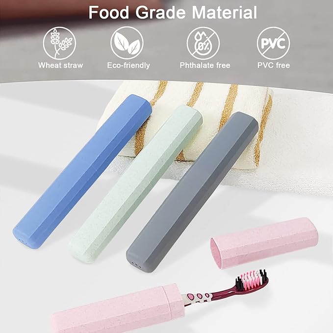 Mulbozy Travel Toothbrush Case, Portable Toothbrush Protector Cover, Breathable Wheat Straw Toothbrush Holder for Traveling, Camping, Business, Home, School, Gym, and More - 4 Packs