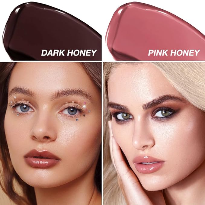2Pcs Honey Lipstick Tinted Lip Balm, Sheer Hydrating Lip Stain for All Skin Tones, Natural Lightweight Lips Gloss Makeup for Women, Vegan & Cruelty-Free