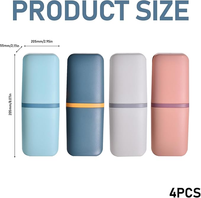 Huakaile 4 Pack Plastic Travel Toothbrush Holder, Portable Toothbrush Cup with Cover, Toothbrush Case Box Toothpaste Container for Storage Organizer Bathroom Camping (4 PCS)