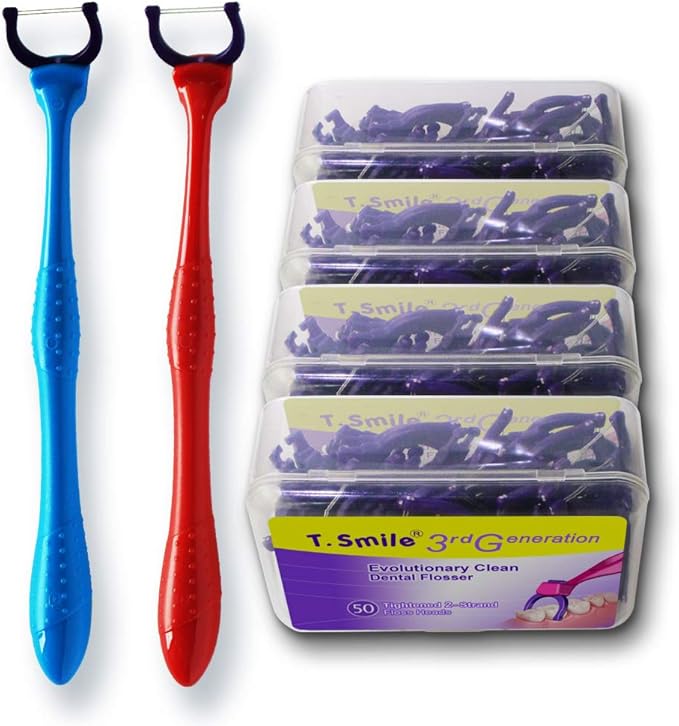 T.Smile Evolutionary Clean Dental Flossers, Kit of Refills Plus Long Handle (2 Handles + 200 Refills)