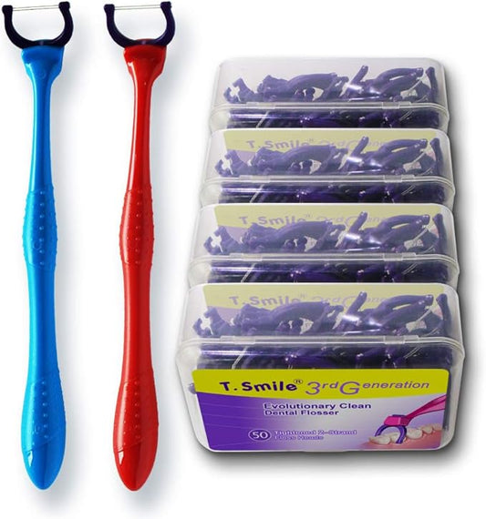 T.Smile Evolutionary Clean Dental Flossers, Kit of Refills Plus Long Handle (2 Handles + 200 Refills)