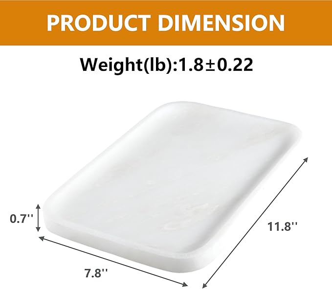 Vanity Tray, 11.8inch Marble Bathroom Tray for Countertop, White Marble Bathroom Dresser, Stone Serving Tray for Kitchen Counter, Storage Organizer for Decor, Perfume, Jewelry