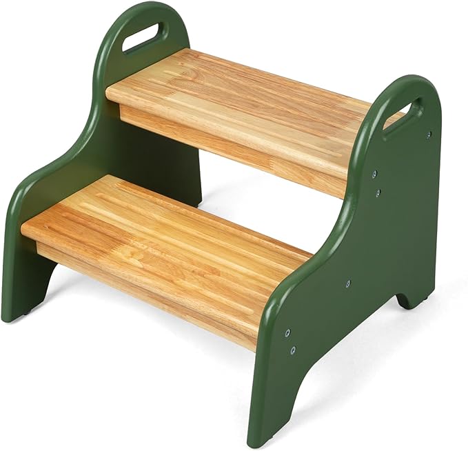 StrongTek Kids 2 Step Stool, Rubber Wood Step for Children, Safe & Sturdy, Ideal for Bathroom, Kitchen, Home Use, Durable, Non-Slip, Child Safety, Foot Stool, Toddler Step Stool, Easy to Clean
