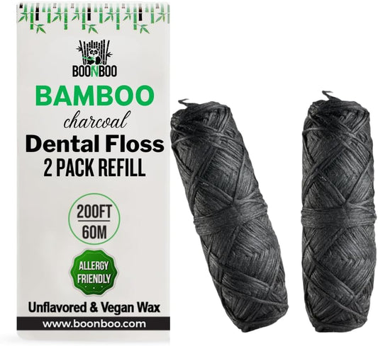 BOONBOO Dental Floss Refill, Charcoal Woven Thread, 2 Pieces, Unflavored