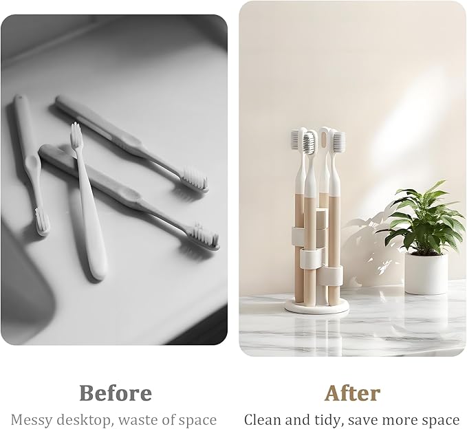 360° Rotating Toothbrush Holder with 4-Slot Design & Non-Slip Base – Bathroom, Vanity & Travel Organizer for Brushes, Razors, Pens | Family & Travel Essentials (2 Pack)