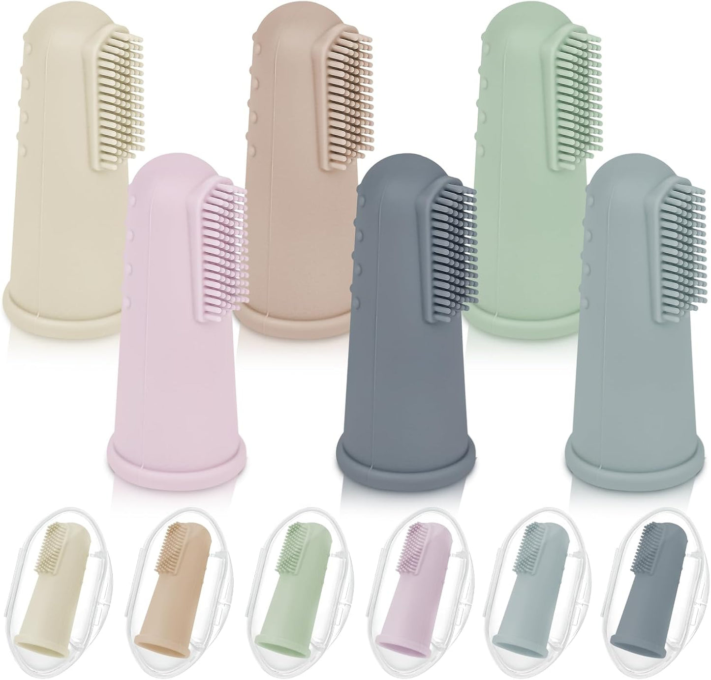 Baby Toothbrush Set, 6 Pcs Soft Infant Finger Toothbrush with 6 Boxes, Newborns Toddler Silicone Baby Tooth Brush 0-6 Months 6-12 Months