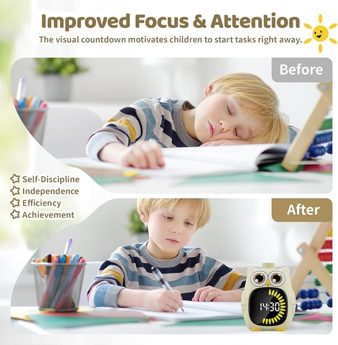 Visual Timer for Kids White Owl Kids Timer Visual 99 Minute Visual Countdown time for Classroom Home Silent Management Time with Pause for Studing Playing and Chores