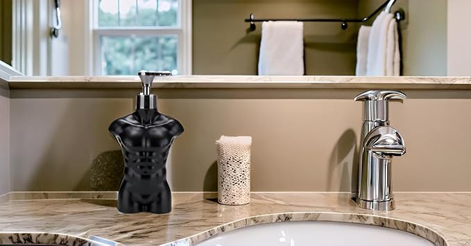Ceramic Soap Dispenser Hand Lotion Liquid Dispenser Refillable for Kitchen and Bathroom Decorative (Black Figure)