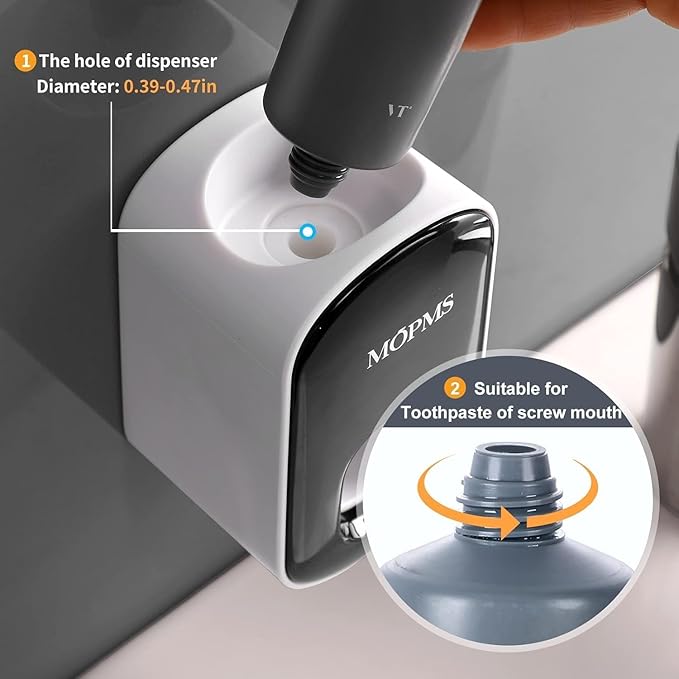 MOPMS Toothpaste Dispenser Wall Mounted for Bathroom Automatic Toothpaste Squeezer for Kids and Adult (Grey and Black)