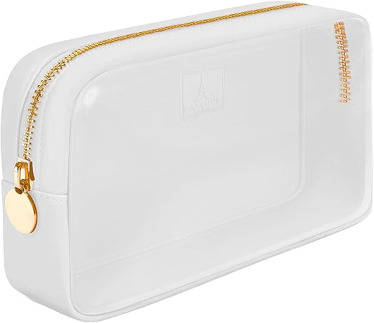 DANCOUR Small Clear Makeup Bag – Mini Pouch for Purse, White Cosmetic Travel Case, Compact Clear Cosmetic Bag, Mini Purse Pouch for Travel