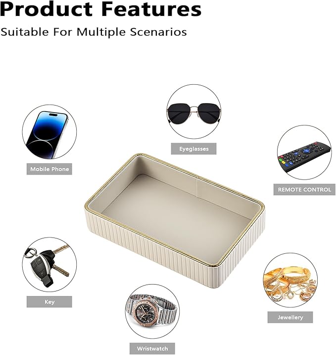 PU Leather Valet Tray,Desk Organizer Tray Nightstand Organizer Trinket Dish Storage Key Bowl Decorative Trays for Phone Wallet Jewelry Watch,Bathroom Bedroom Perfume Vanity Trays,Apricot