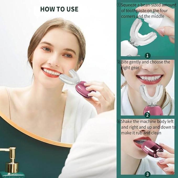 360° U-Shaped Toothbrush, Electric Toothbrushes for Adults, Multiple Brush Heads Options, Blue Light Whitening, IPX7 Waterproof, 360° Cleaning Suitable for People with Limited Mobility