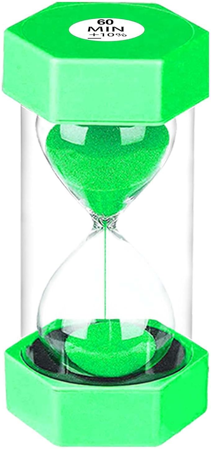 Hourglass Sand Timer 60 Minute，Colorful Sand Watch 60 Min, Small Green Sand Clock 60 Minute, Plastic Hour Glass Sandglass Timer for Kids, Games, Classroom, Kitchen, Ketch, Decoration