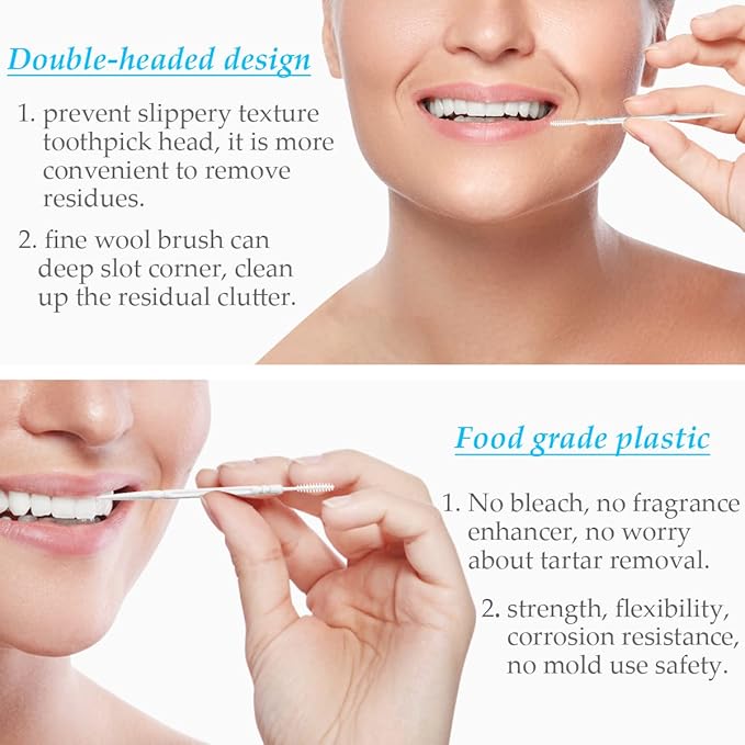 FERCAISH 400Pcs Disposable Individually Packaged Double Head Dental Floss Interdental Toothpick, Plastic Brush Teeth Stick Oral Care Toothpicks Teeth Cleaning Tool(White)