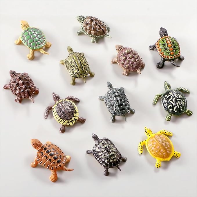 SmilerSmile Animal Assorted Mini Plastic Figures Toy Set, Educational Party Cake Topper, Goody Bag Filler (12pcs Small Tortoise)