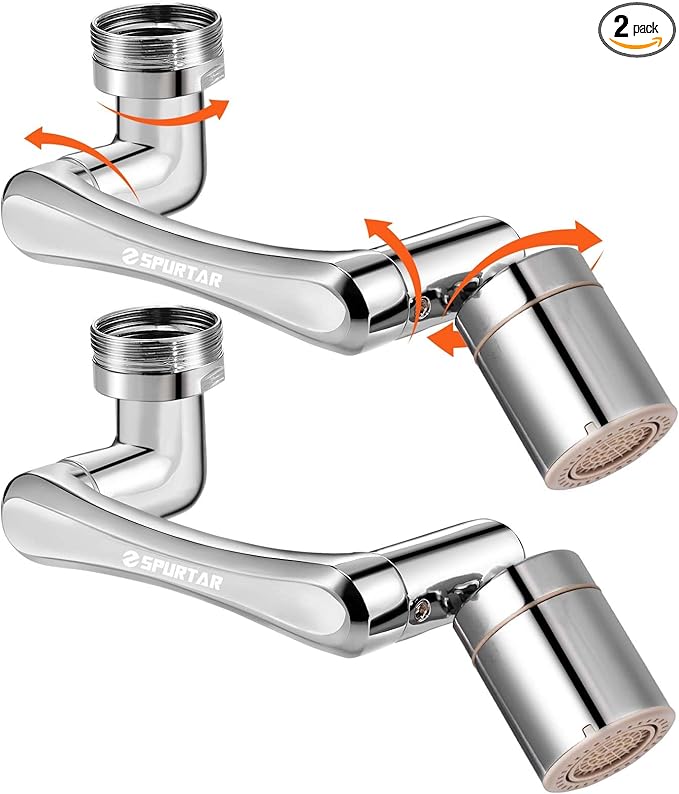Spurtar 2 PCS 1440° Sink Faucet Extender for Toddlers in Bathroom Kitchen, Silver Rotatable Faucet Aerator Swivel Water Attachment, Tap Head Replacement,for G 1/2", 55/64",15/16"