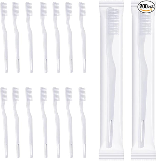 200 Pack Disposable Toothbrushes, Individually Wrapped Toothbrushes Soft Bristle Tooth Brush Single Use Toothbrush Bulk White Toothbrush for Adult Home Hotel Guest Camp Travel
