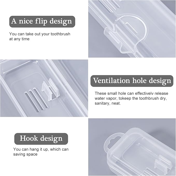 Toothbrush Travel Case 2 Pack, Gamdee Clear Toothbrush Case Holder Travel Size Plastic Toothbrush Holder Toothpaste Storage Container Portable for Traveling, 7.87 x 1.85 x 1.18”