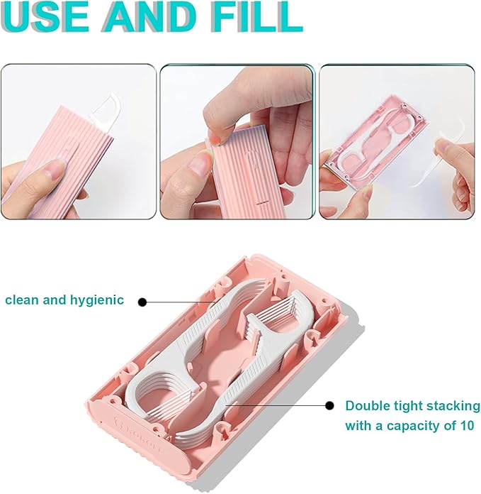 Holy rose Portable Dental Floss Dispenser 2 Box, Portable Floss Picks Case with Adult Floss Sticks 80 Count,Flossers Toothpicks Boxs Perfect for Home,Travel Cleaning Teeth Oral Care Best Tool(Pink)