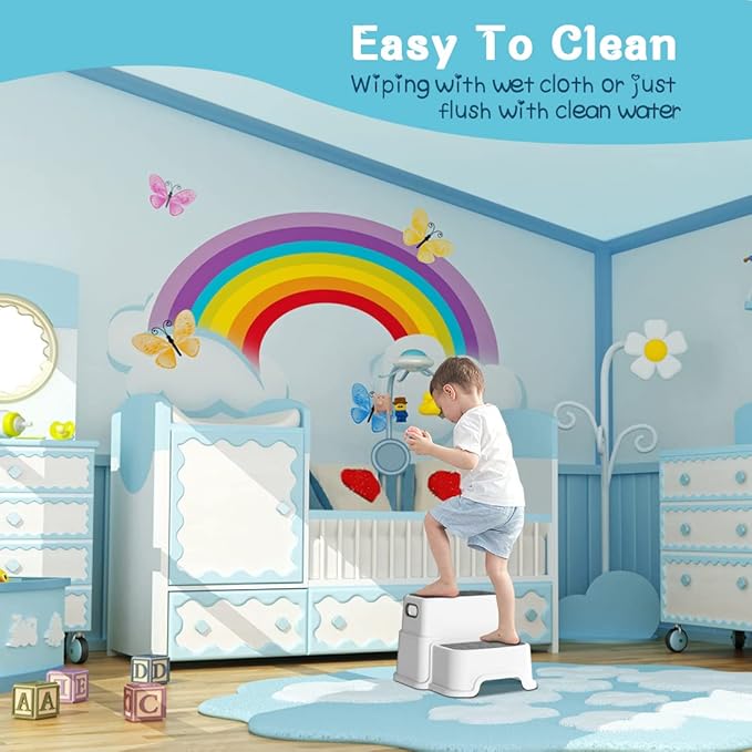 Toddler Step Stool,2 Step Stools for Kids with Anti-Slip Surface and Rubber Bottom, Kids Step Stool Poop Stool for Toilet Potty Training, Bathroom, Kitchen(Include 2 Ducks)