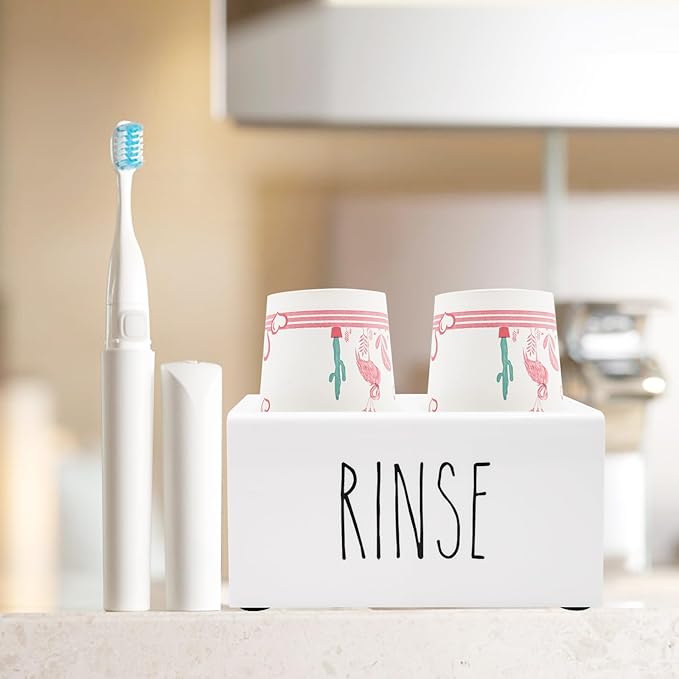 White Acrylic Dixie Cup Dispenser, Disposable Paper Cup Dispenser Storage Holder, 3/5 oz Dixie Cup Holder, Bathroom Paper Cup Rinse Organizer, Disposable Cup Caddy, Water Dispenser Cup Holder