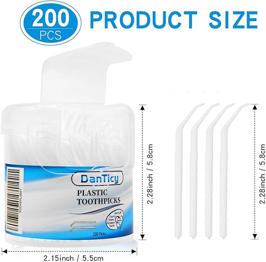 Interdental Toothpicks, Disposable Plastic Curved Hook Toothpicks, Ultra Teeth Cleaning Tool for Daily Care of Removes Plaque and Debris Between Your Teeth 200PCS (Pack of 1)