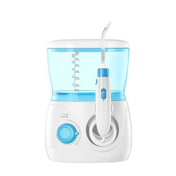 ToiletTree Products Children's Countertop Water Flosser - Dental Oral Irrigator for Kids - BPA-Free Dental Water Flosser with 600mL Capacity and Adjustable Water Pressure - Blue