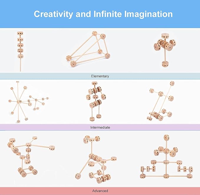 Wooden Building Blocks for Kids, STEM Preschool Learning Toys for Children, Educational Creative Construction Gift for Boys and Girls, 60 Pcs.