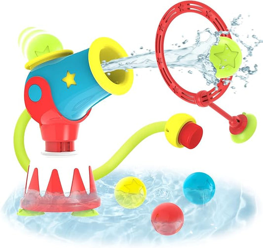 Yookidoo Toddler Kids Bath Toys (Ages 4-8) - Water Cannon Ball Blaster - Suction Cups to Any Bath Tub or Shower - Includes 5 Balls & Hoop to Shoot Through - Turn Bath Time into Endless Fun for Kids!