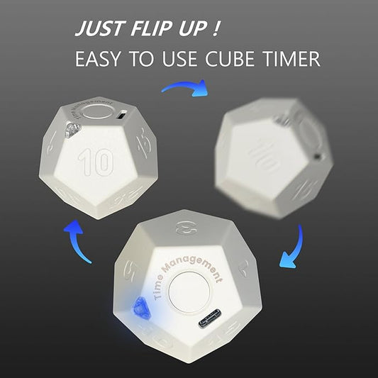 Cube Pomodoro Timer, Rechargeable Small Cute, Timer for Kids and Classroom, Kitchen, Cooking, Workout & Study Countdown, Time Management Tool (Floral White)