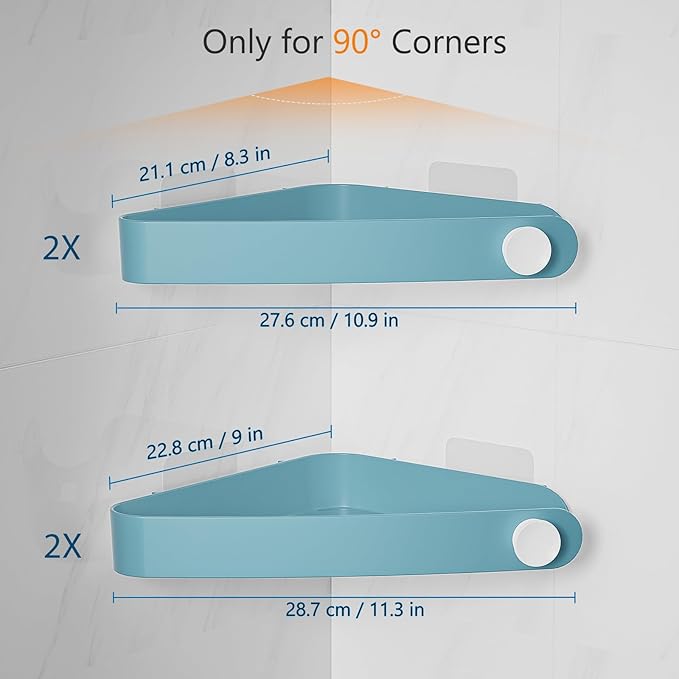 Sotfamily Shower Caddy Corner, 4 Pack Adhesive Corner Shower Shelves for Bathroom Organizers and Storage, Rust Free Plastic Rack for Bathroom Accessories & Decor, Light Blue