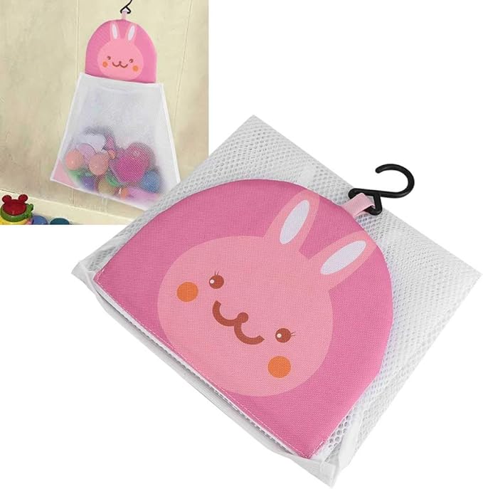 Mesh Bath Toy Organizer, Kids Bath Tub Toy Holder Mesh Bathroom Shower Caddy Bottom Zipper Toy Storage Net Organizer Hanging Bag for Bathroom Bathtub, 17.7x19.7 inch (Pink)