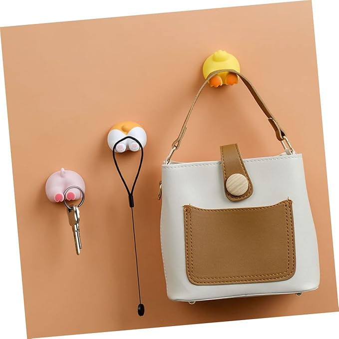 Luxshiny 2Pcs Animal Butt Wall Hooks Self-Adhesive Toothbrush Holders Bathroom Decorative Hangers Installation Quick-Dry Design for Smooth Surfaces Cute Pig Duck Tail