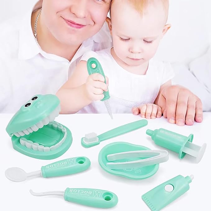 Dental Early Education Brushing Toys, YOUYA DENTAL 9Pcs/Set Children Role Play Toys Crocodile Early Education Cartoon Tooth Brushing Model Preschool Education Toy Dentist Game for Kids Classroom GREEN