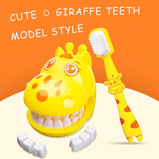 Early Education Brushing Toys, Children Role Play Toys Cute Giraffe Early Education Cartoon Tooth Brushing Toys Model Teaching Children Brushing Model for Kindergarten Kids Children
