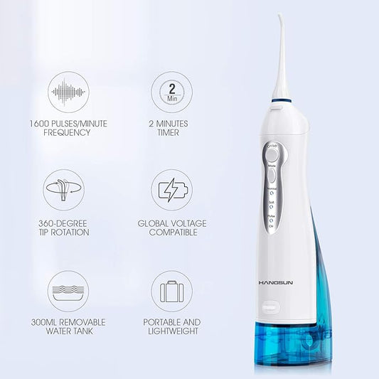 Hangsun Water Flossers for Teeth Cordless Rechargeable Dental Oral Irrigator Water Jet for Teeth Braces Care with 8 Jet Tips for Travel and Home Use (White)