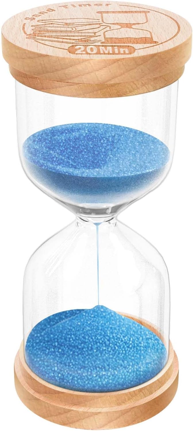 20 Minute Sand Timer Hourglass, Beech Wood Hourglass Sand Clock, Small Blue Wooden 20 Min Hour Glass, 20 Minutes Sandglass, Reloj De Arena, Classroom, Game, Kitchen, Home, Office, Decorative