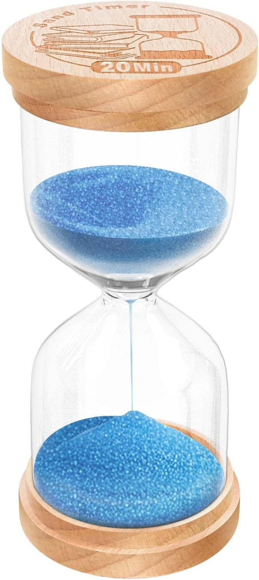 20 Minute Sand Timer Hourglass, Beech Wood Hourglass Sand Clock, Small Blue Wooden 20 Min Hour Glass, 20 Minutes Sandglass, Reloj De Arena, Classroom, Game, Kitchen, Home, Office, Decorative
