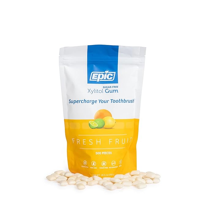Epic 100% Xylitol Fresh Fruit Chewing Gum - Sugar Free, Aspartame Free Dental Gum - Supports Oral Health & Fresh Breath - 500 Pieces