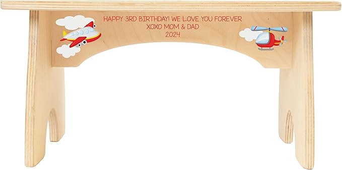 Airplane Step Stool for Toddlers- Personalized Wood Kids Step Stool with Name for Kitchen Sink, Bathroom, Potty Training, Toilet, Kitchen Sink- Sturdy and Safe- Made in USA by BloomOwl (Airplane)
