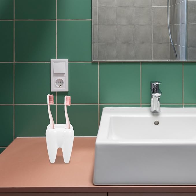 Sosoport 2pcs Cute Tooth Shaped Toothbrush Holder Stand Bathroom Decor with Ventilation for Countertop Organization and Travel Use