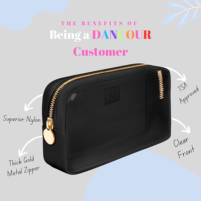 DANCOUR Clear Makeup Bag Mini Makeup Bag for Purse Mini Pouch Purse Clear Pouch Small Cosmetic Travel Case Travel Cosmetic Case (Small, Black)