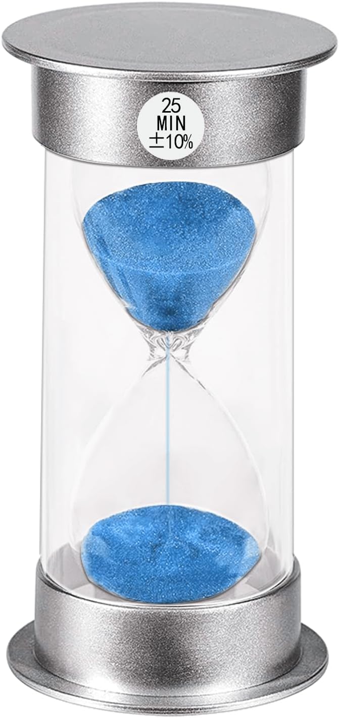 SuLiao Hourglass Sand Timer 25 Minutes：Silver Plastic Sand Clock 25 Min,Acrylic Unbreakable Sand Watch,Colorful Hour Glass for Kids, Games, Classroom, Kitchen, Decorative
