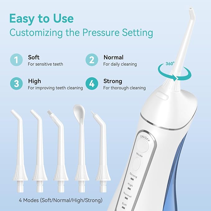 Water Dental Flossers for Teeth，300ML Cordless Portable Electric Water Flosser, 4 Modes Oral Irrigator, Waterproof Rechargeable Water Floss for Deep Cleaning,Plaque Remover,Braces Home Travel Use