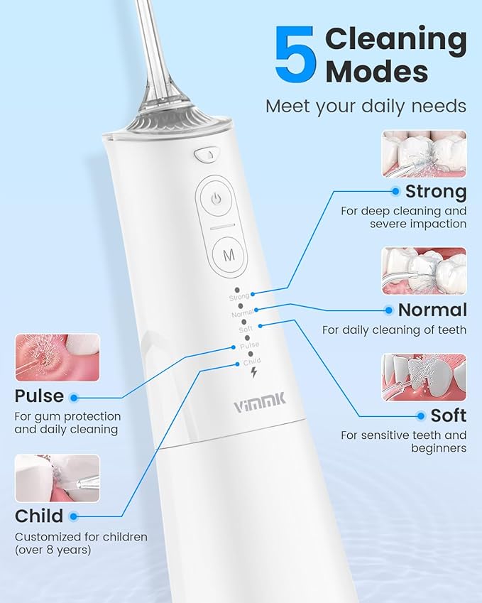 Water Flosser, Cordless Water Dental Flosser, 9 Jet Tips 5 Modes 300ML IPX7 Waterproof, Portable Rechargeable Oral Irrigator for Home Travel - Gums, Orthodontic, Braces Care - Black (White)
