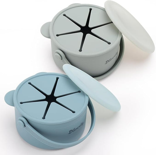 Silicone Snack Cups for Toddlers, Toddler Snack Containers, Baby Treat Catcher with DustProof Lid 2 Pack Dishwasher Safe & BPA Free 9 Oz