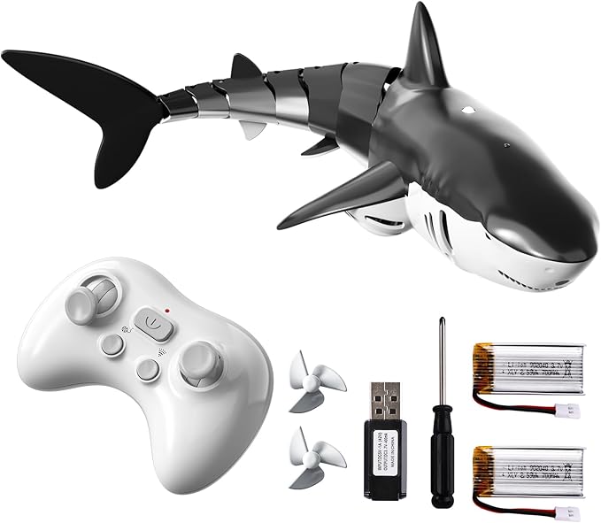 Bennol 2.4Ghz Remote Control Shark Toys for Boys Kids, 1:18 Scale High Simulation Shark for Pool, Electric RC Sharks Fish Toys with Light & Spray Water Function for 4 5 6 7 8 9 Year olds Kid Boys